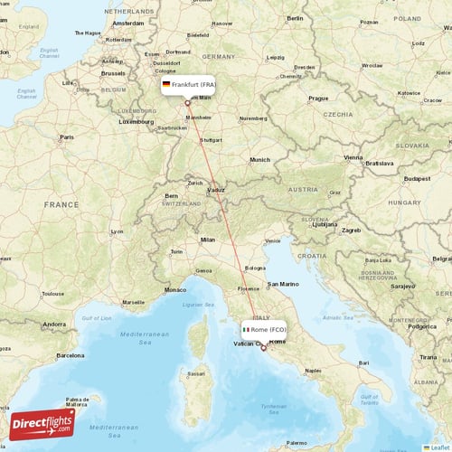 Rome - Frankfurt direct flight map