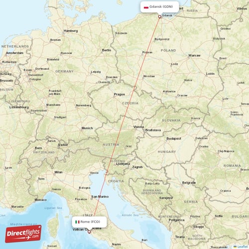 Rome - Gdansk direct flight map