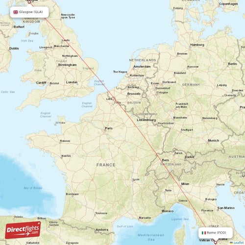 Rome - Glasgow direct flight map
