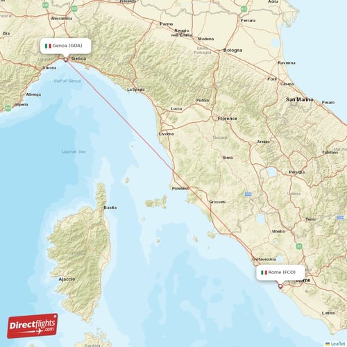 Rome - Genoa direct flight map