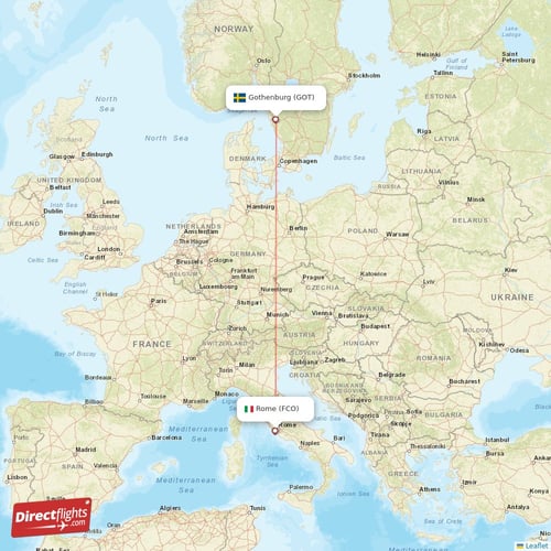 Rome - Gothenburg direct flight map