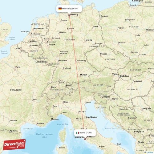 Rome - Hamburg direct flight map
