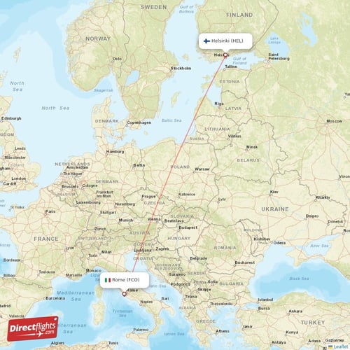 Rome - Helsinki direct flight map
