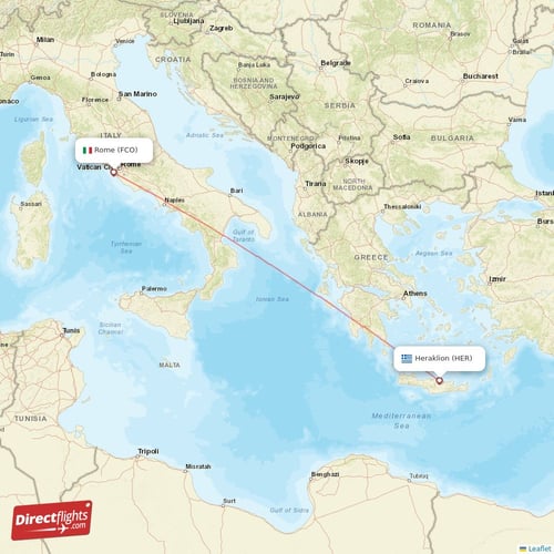Rome - Heraklion direct flight map