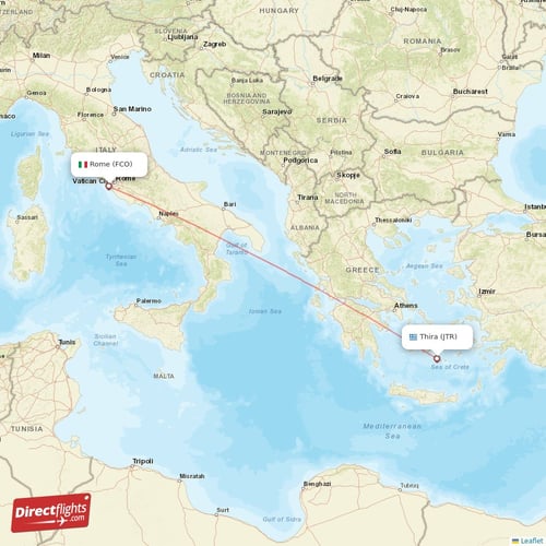 Rome - Thira direct flight map
