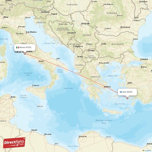Rome - Kos direct flight map
