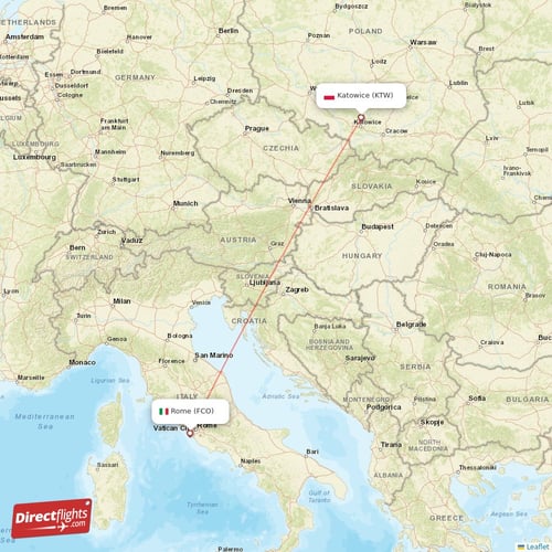Rome - Katowice direct flight map