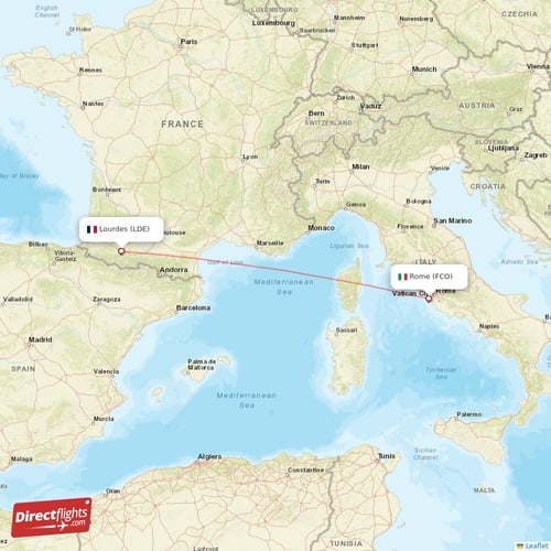 Rome - Lourdes direct flight map