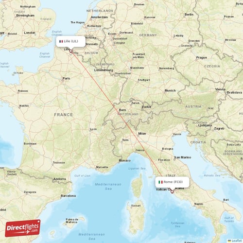 Rome - Lille direct flight map