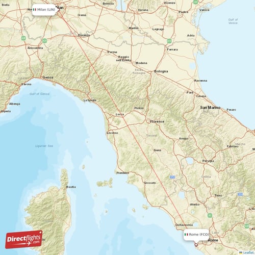 Rome - Milan direct flight map