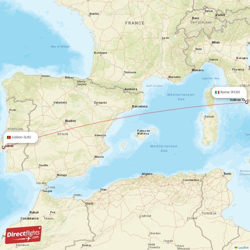 Rome - Lisbon direct flight map