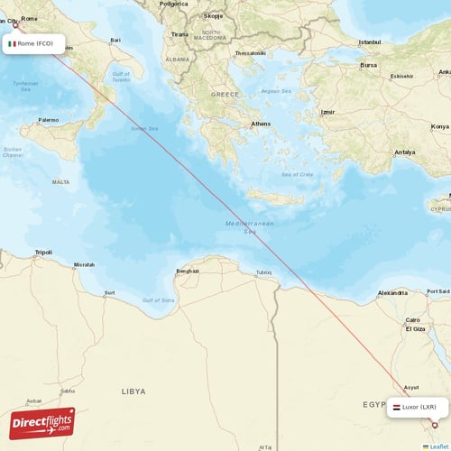 Rome - Luxor direct flight map