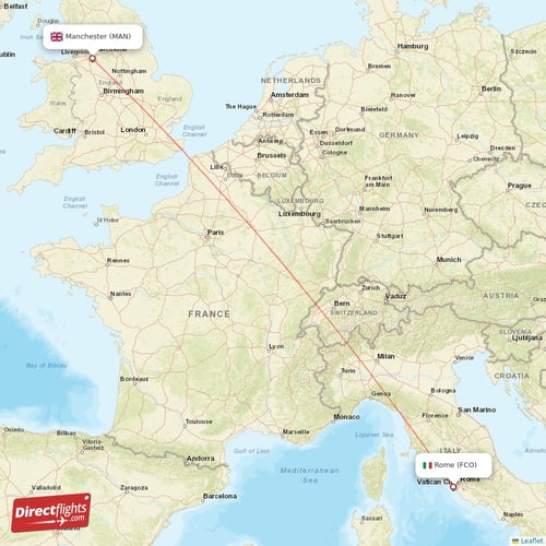 Rome - Manchester direct flight map