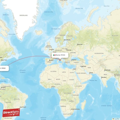 Rome - Miami direct flight map