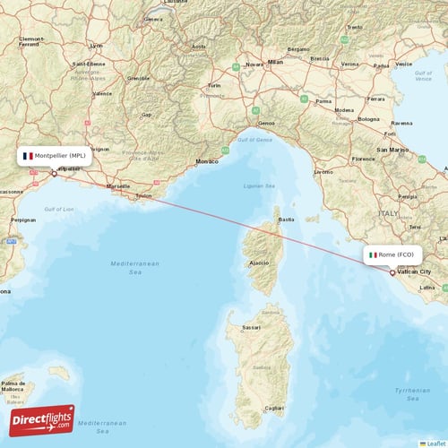 Rome - Montpellier direct flight map