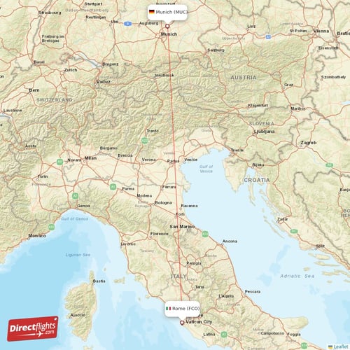 Rome - Munich direct flight map