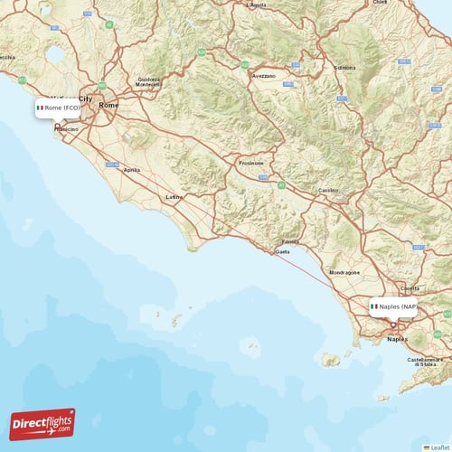 Rome - Naples direct flight map