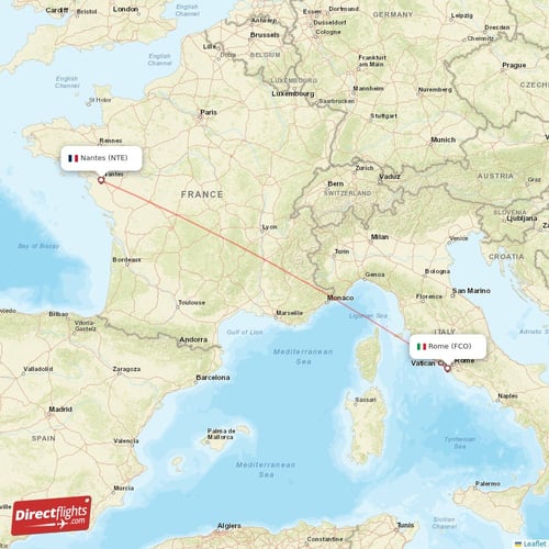 Rome - Nantes direct flight map
