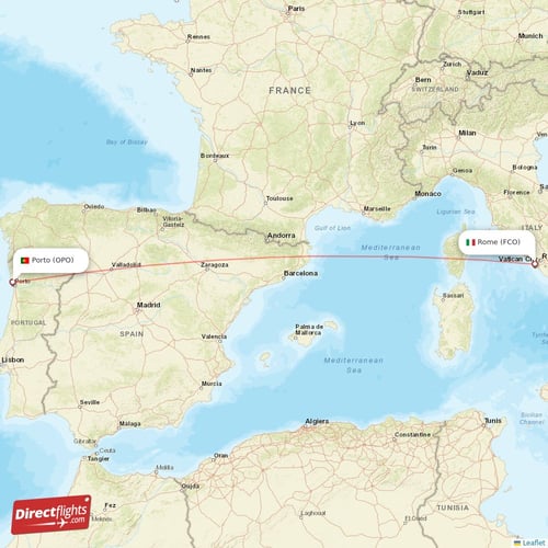 Rome - Porto direct flight map