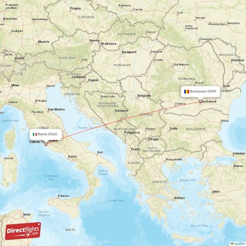 Rome - Bucharest direct flight map