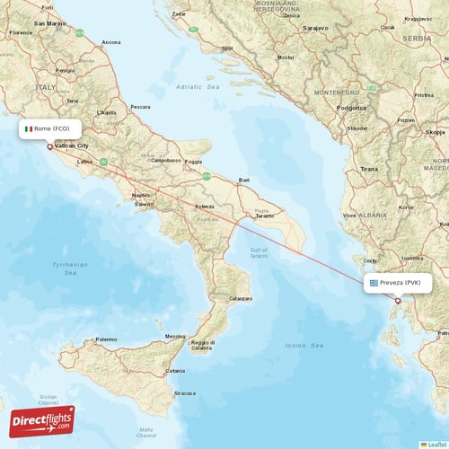 Rome - Preveza direct flight map