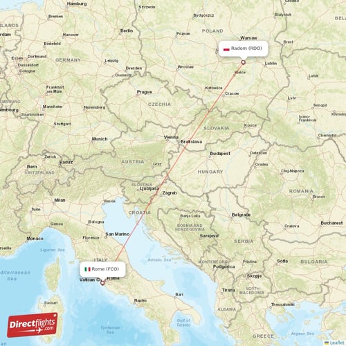 Rome - Warsaw direct flight map
