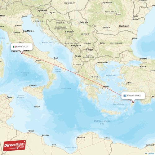 Rome - Rhodes direct flight map