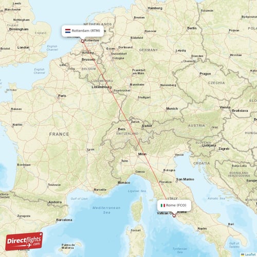 Rome - Rotterdam direct flight map