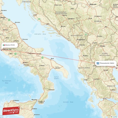 Rome - Thessaloniki direct flight map