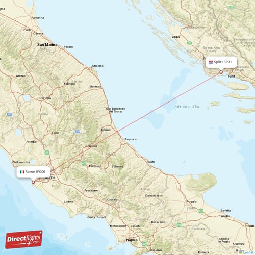 Rome - Split direct flight map