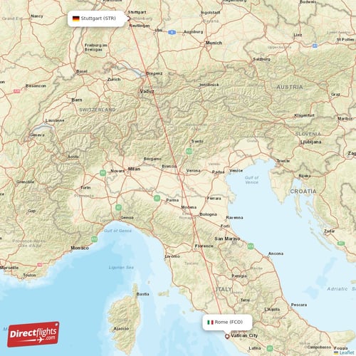Rome - Stuttgart direct flight map