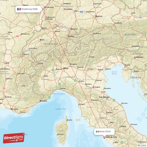 Rome - Strasbourg direct flight map