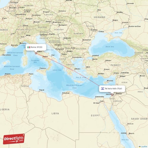 Rome - Tel Aviv-Yafo direct flight map