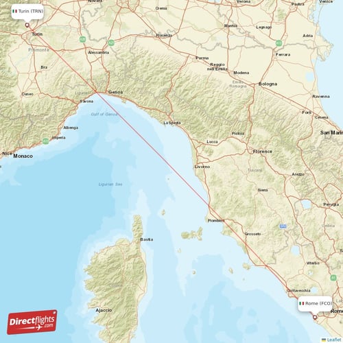Rome - Turin direct flight map