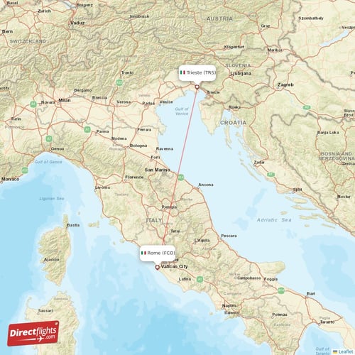 Rome - Trieste direct flight map