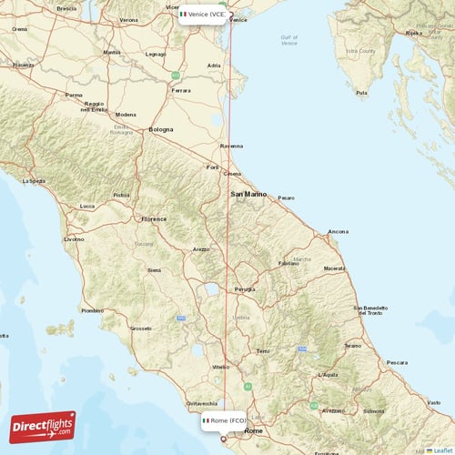 Rome - Venice direct flight map