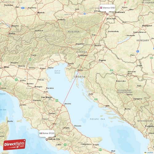 Rome - Vienna direct flight map