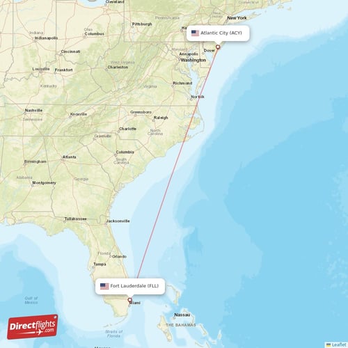 Fort Lauderdale - Atlantic City direct flight map
