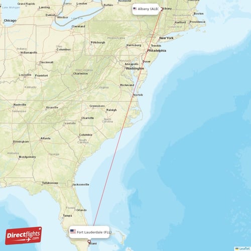 Fort Lauderdale - Albany direct flight map