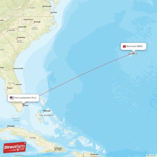 Fort Lauderdale - Bermuda direct flight map