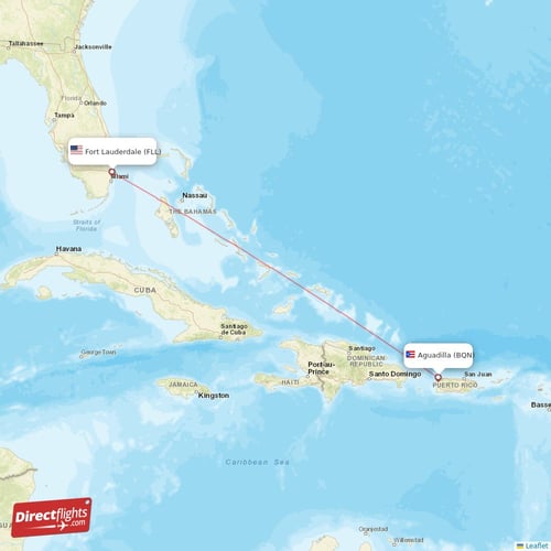 Fort Lauderdale - Aguadilla direct flight map