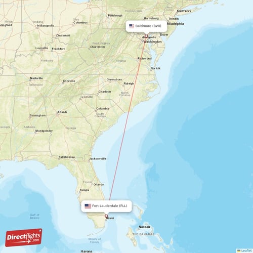 Fort Lauderdale - Baltimore direct flight map