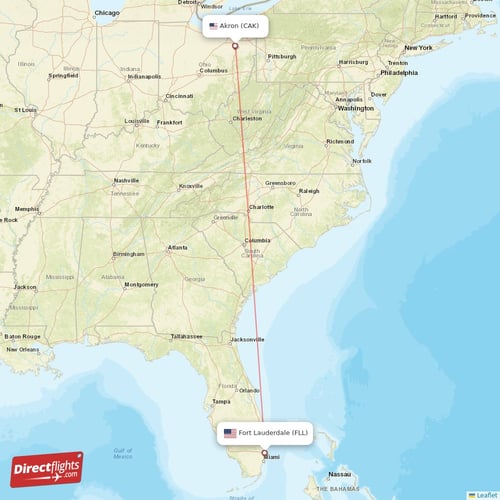 Fort Lauderdale - Akron direct flight map