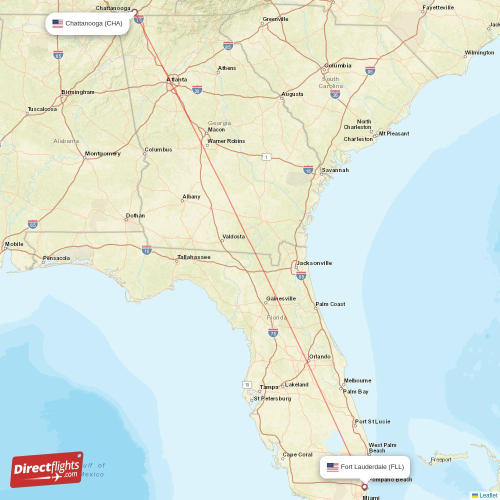 Fort Lauderdale - Chattanooga direct flight map