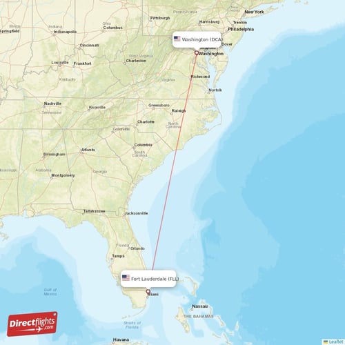 Fort Lauderdale - Washington direct flight map