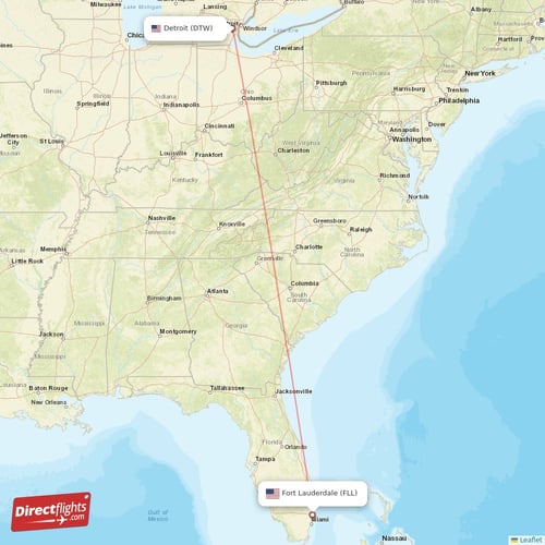 Fort Lauderdale - Detroit direct flight map