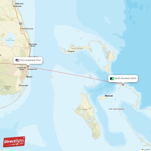 Fort Lauderdale - North Eleuthera direct flight map