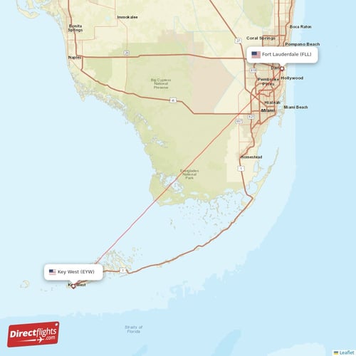 Fort Lauderdale - Key West direct flight map
