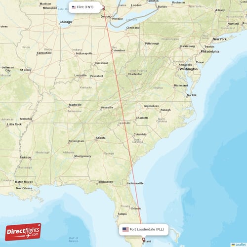 Fort Lauderdale - Flint direct flight map