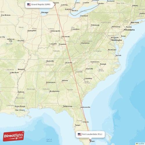 Fort Lauderdale - Grand Rapids direct flight map